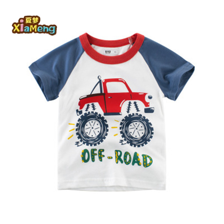 Custom 100% cotton fabric print fashional deep deep car pattern t-shirts for kids
