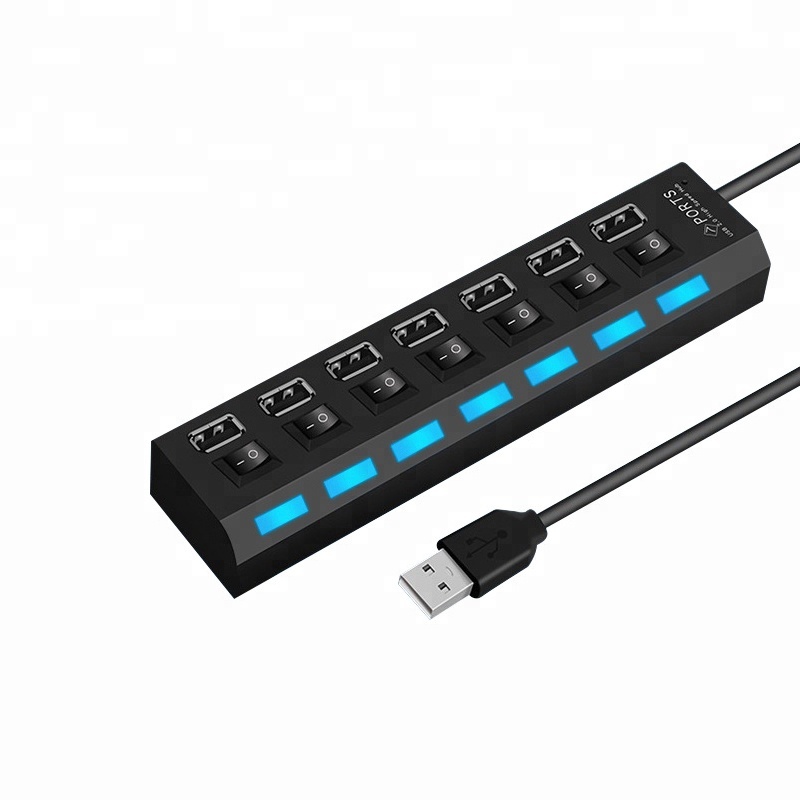 Оптовая продажа с фабрики 7 портов LED USB высокоскоростной адаптер 480 Мбит/с 2,0 USB концентратор для компьютера