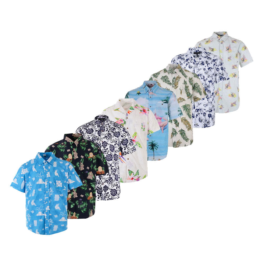 Factory direct supply summer hawaiian olive green men floral print branded shirts