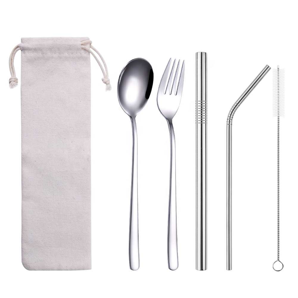 304 stainless steel Korean spoon and fork stainless steel straw set travel set