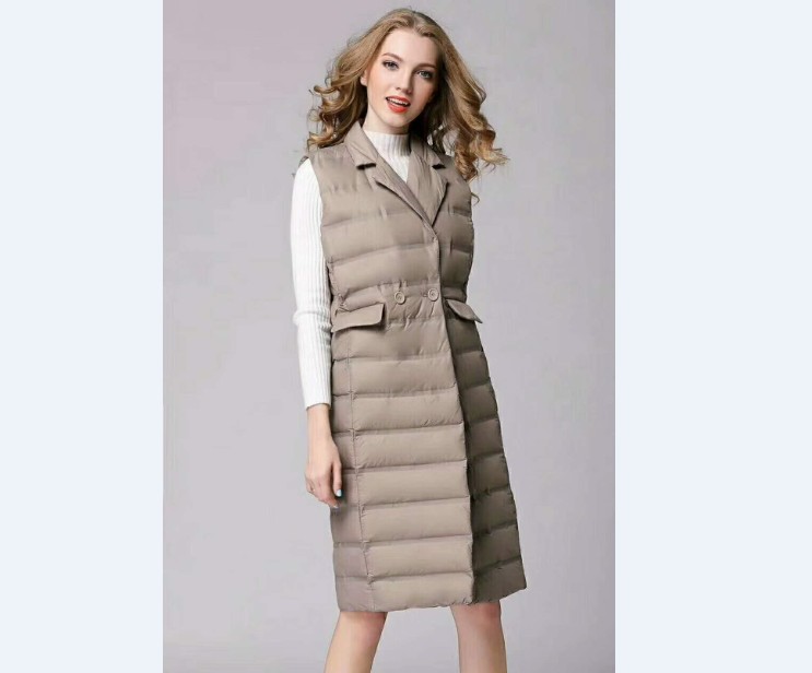 Custom Button Puffer Puffy Travel 90% Duck Feather Women Down Long Vest Outdoors