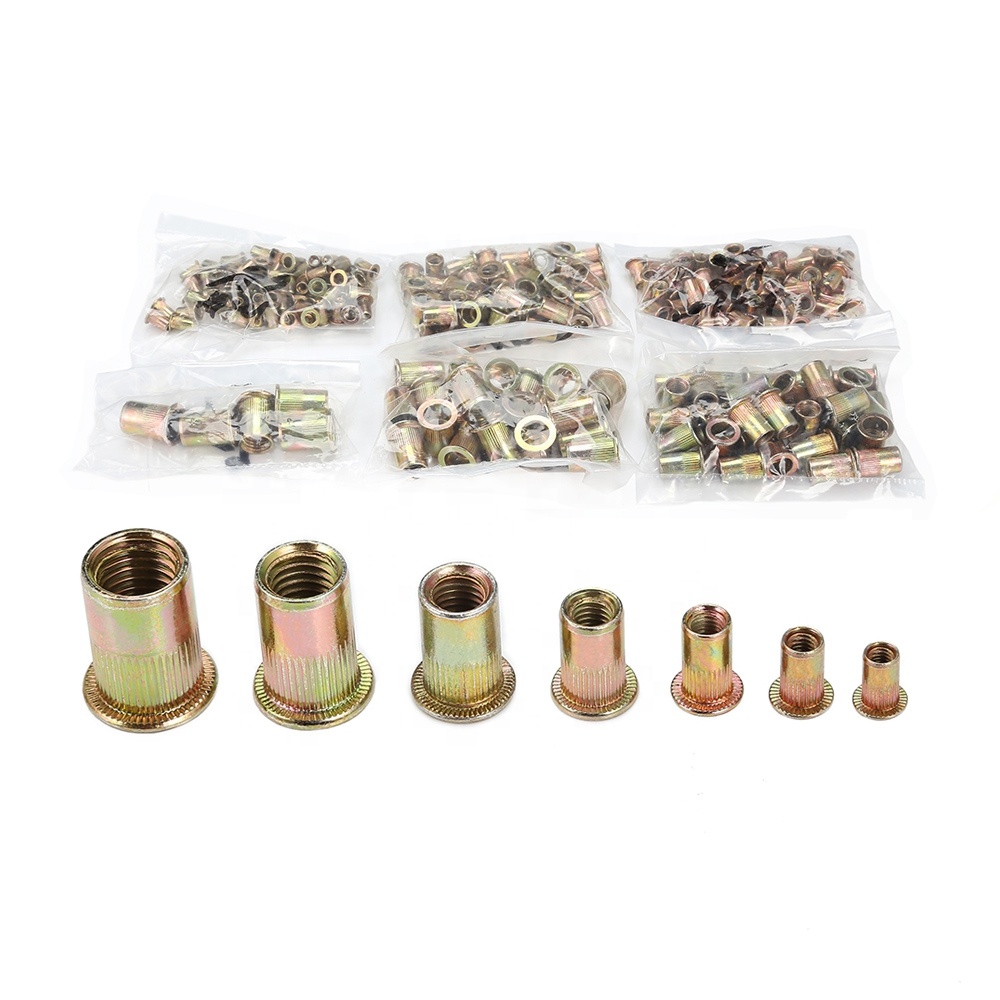 300 шт. M3 / M4 / M5 / M6 / M8 / M10 / M12 заклепочные гайки из углеродистой стали с плоской головкой вставные заклепочные инструменты