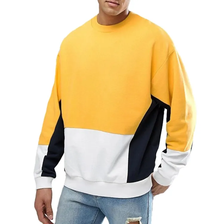 Crewneck Sweatshirt Cotton Quality Cotton Without Hood Colorblock French Terry Mens Crewneck Sweatshirt
