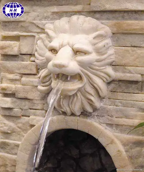 Outdoor marble stone lion head fountain