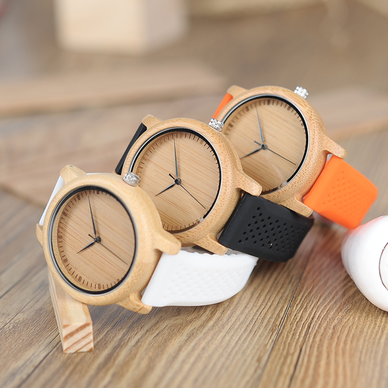 2019 BOBO BIRD оптовая продажа Бамбуковые часы Спорт натуральное дерево Пользовательский логотип с силиконовым ремешком