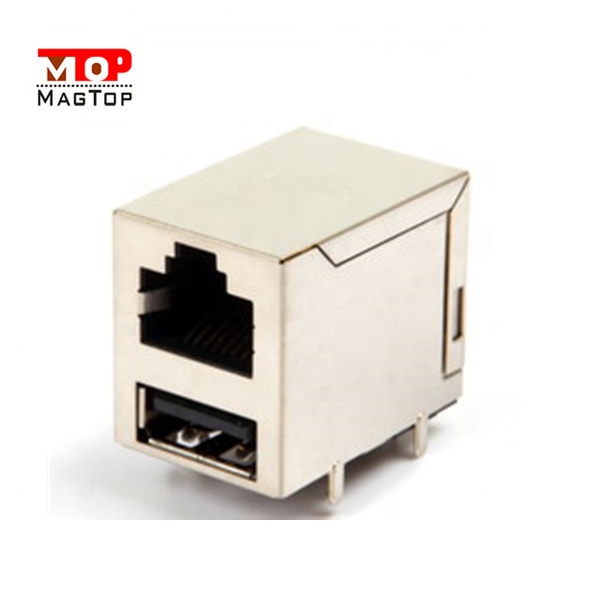 8p10c power over ethemet(poe)led vertical rj45 jack female dual usb combo connector