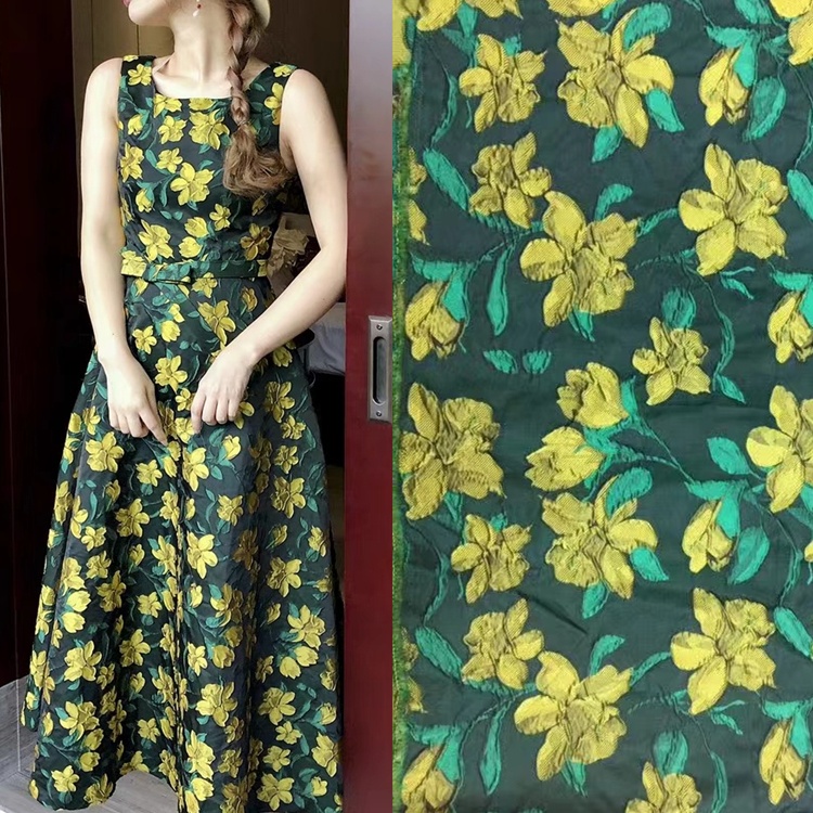 Китайская Фабрика 80yds, оптовая продажа, жаккардовое цветочное модное платье, пальто, яркая ткань для юбки