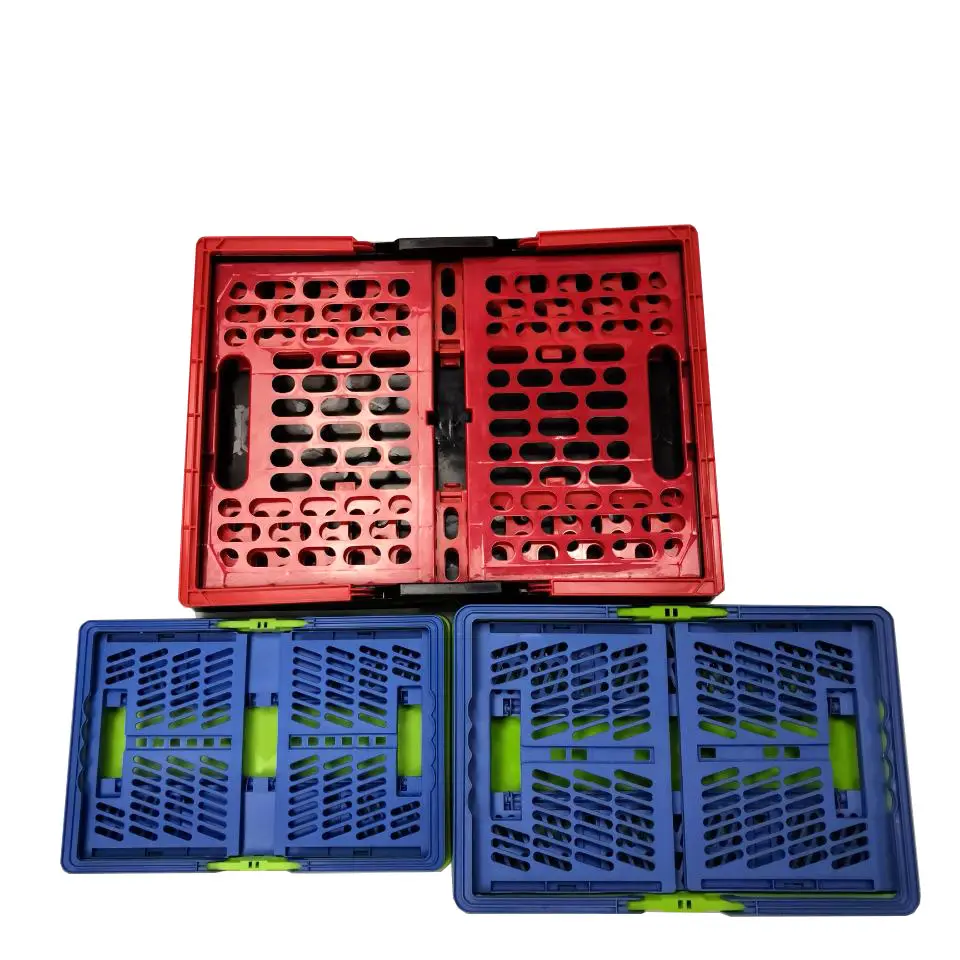 Plastic Basket Plastic Folding Mesh Basket With Handle For Supermarket Plastic Crate