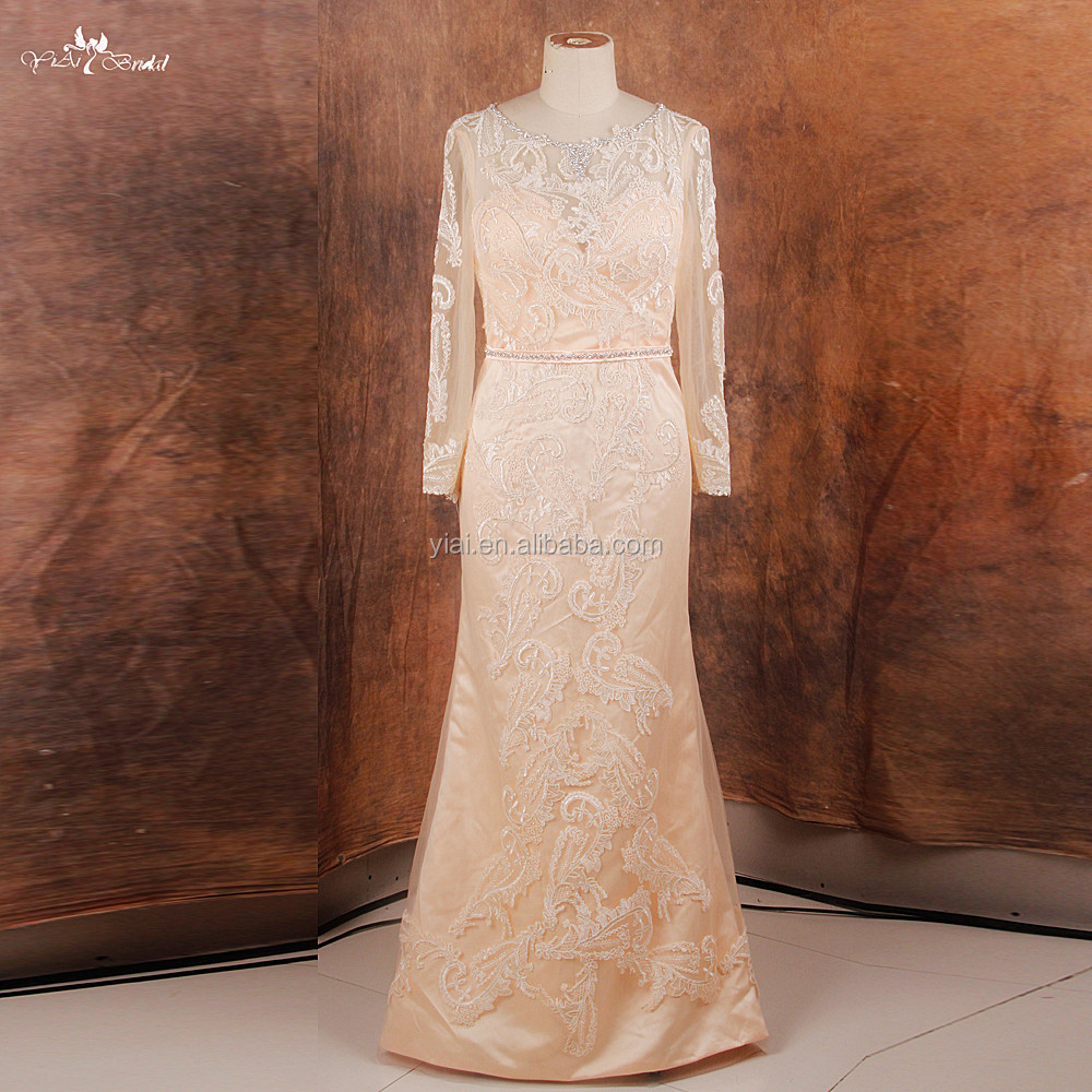 RSW1125 последние Yiaibridal Шампанское длинное платье для мусульманской матери невесты с рукавами