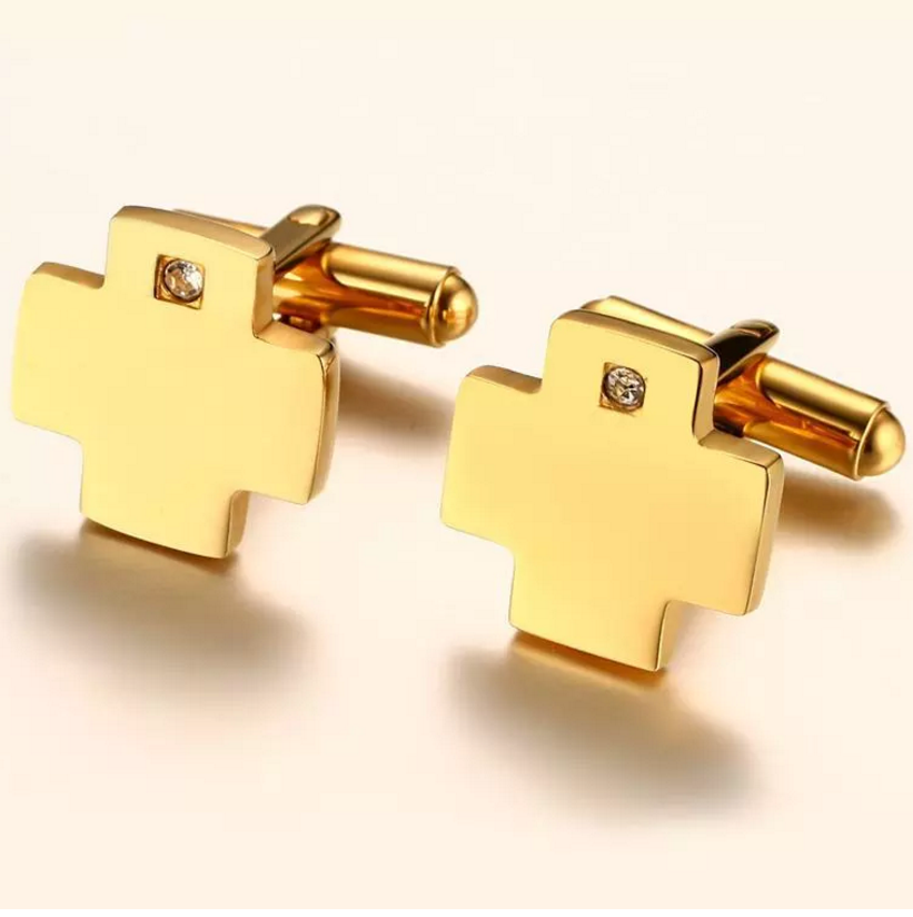 wholesale high quality stainless steel with 18K Gold PVD Plated Cross design cuff link