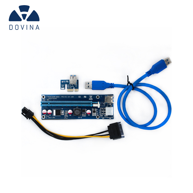 VER 009S 1X to 16X Sata 6pin Riser PCI-E x1 x16 PCI-E Riser Card с кабелем 60 см USB3.0 для майнинга