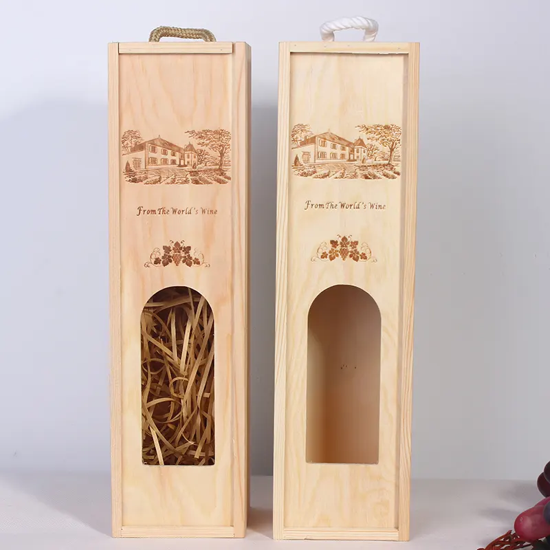 Natural color finish pine wood Single Bottle Wine Box
