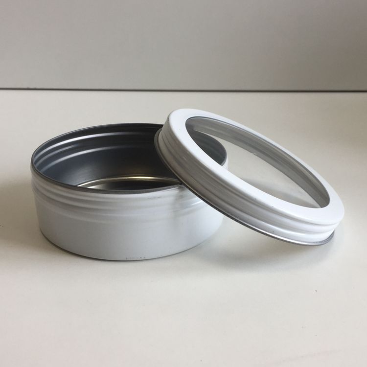 China Supplier Cosmetic Packaging Empty White Aluminum Jar with Clear Window For Food Packaging
