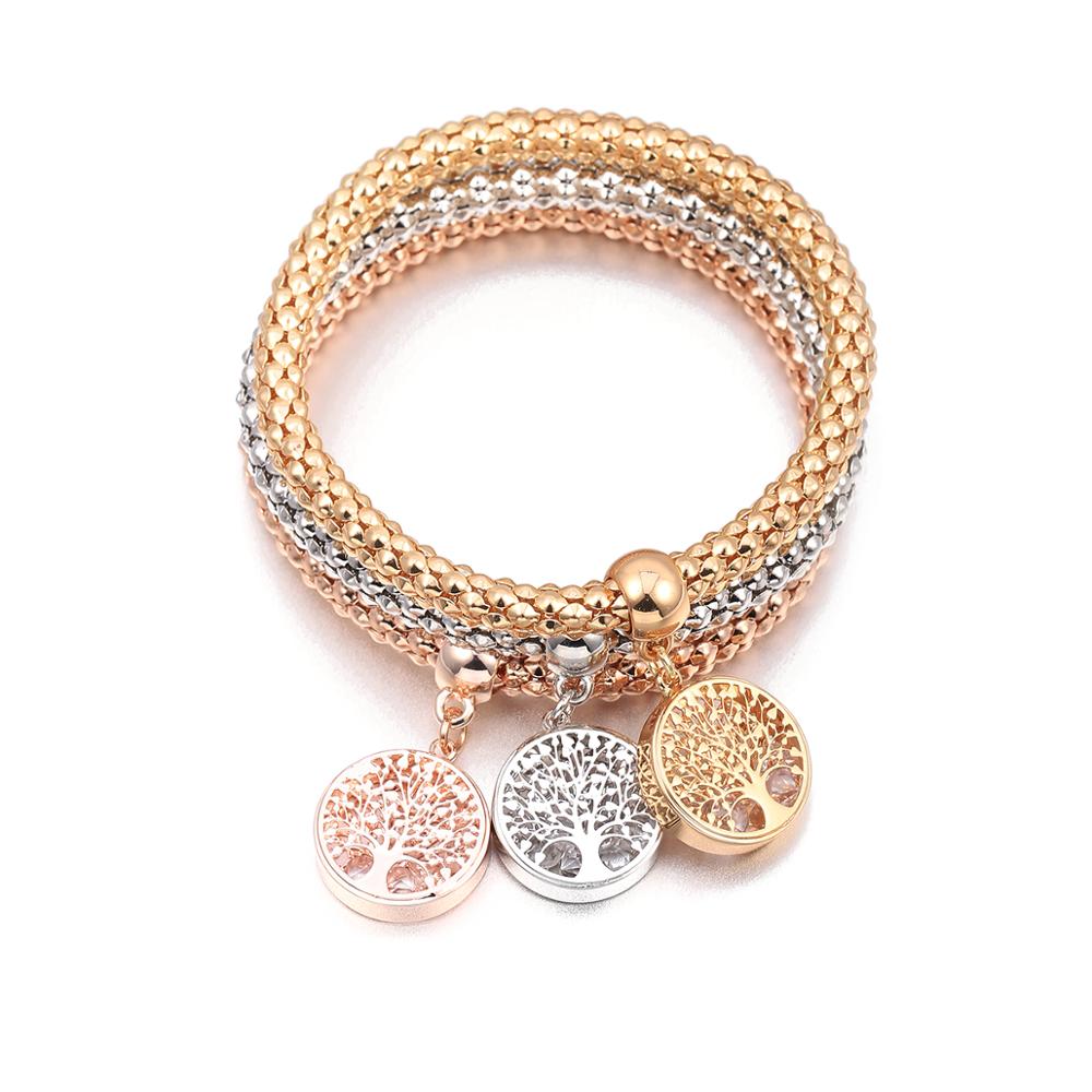 3Pcs/Set Hollow Popcorn Chain Tree of Life with Crystal New Fashion Charms Bracelet For Women Jewelry