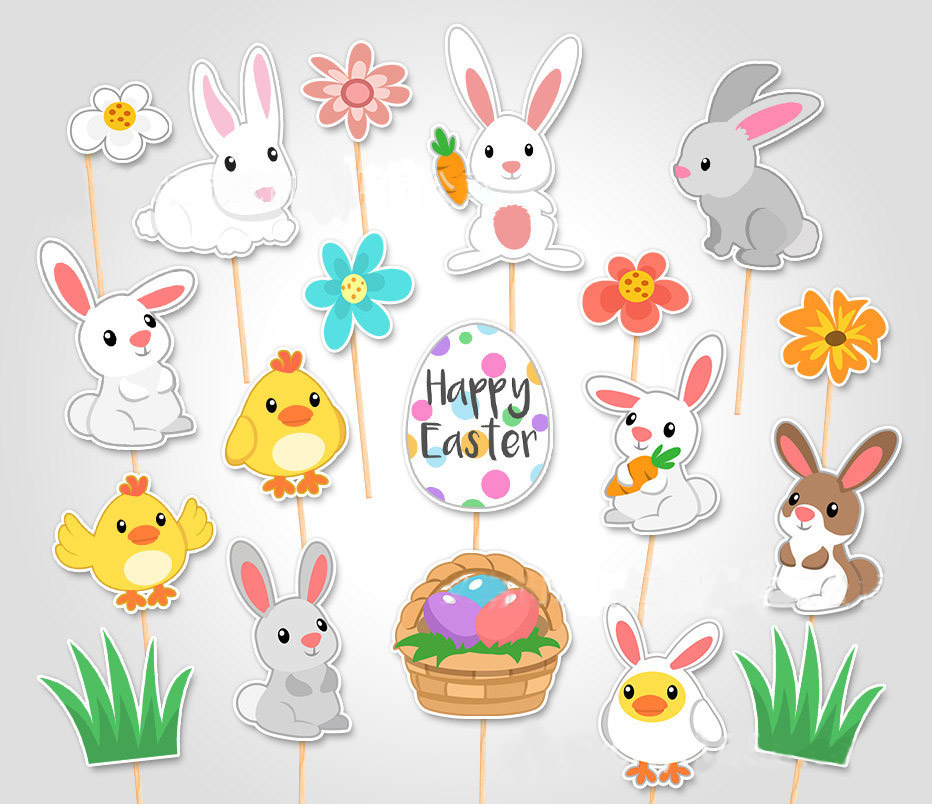 Party Favor Decoration Accessories Attached to The Sticks Easter Props for Easter Party Supply Easter Photo Booth Props