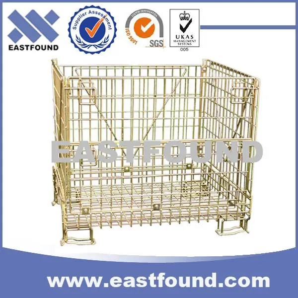 Foldable Wire Storage Cage Stackable Bins Metal Stackable Pallet Baskets for Wine Bottles