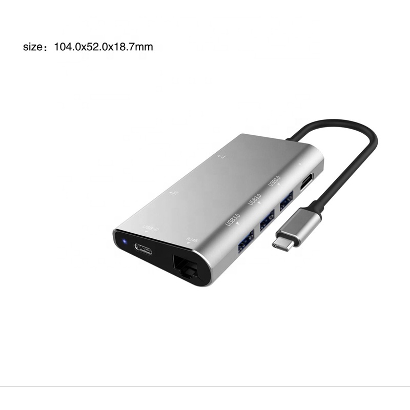 USB C адаптер концентратор с 4K HDTV SD TF кардридер PD зарядное устройство Порт гигабитный Ethernet 8 в 1 комбинированная док-станция с 3 портами USB 3,0