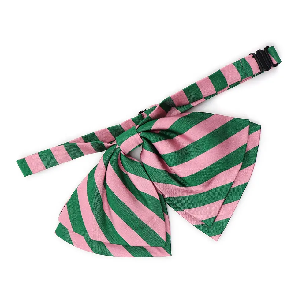 Fancy Pink Green Interphase Striped Office Lady Bowtie 100% Handmade Silk Print Female Bow Ties