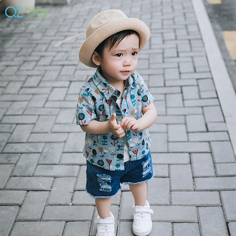 Q2-baby оптовая продажа бутик одежда для малышей Детские рубашки с принтом для мальчиков