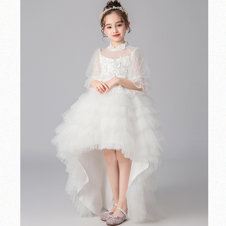 LA426 Hot Selling Summer Embroidered Lace Satin Pure White Girl Dresses