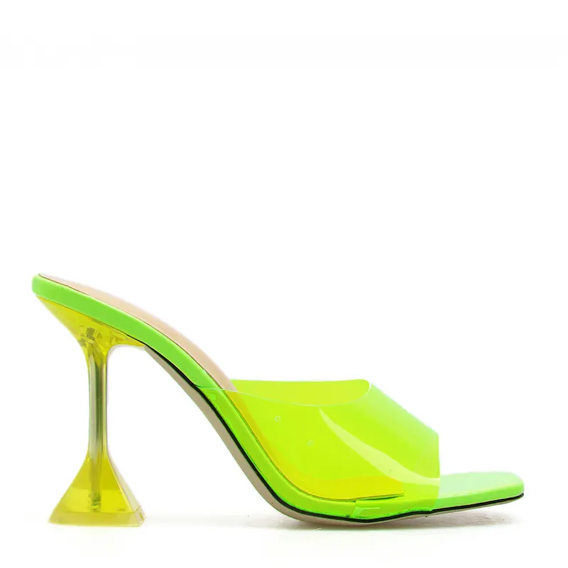 WETKISS Wholesale Cheap Fashion Clear Heel Shoes PVC Transparent Slides Shoes Summer Ladies High Heel Mules Shoes Women
