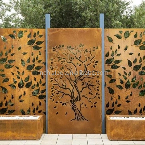 Металл дерево скульптура corten стальной экран Заборная панель