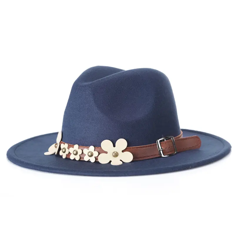 Модные женские и мужские шерсть фетровая шляпа, Гамбург фетровая шляпа с цветком для оптовая продажа