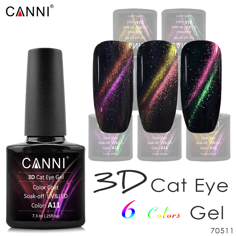 70511 CANNI, новый продукт, гель «кошачий глаз», удаляемый замачиванием УФ светодиодный 7,3 мл, 3D Гель-лак «кошачий глаз», лак для ногтей