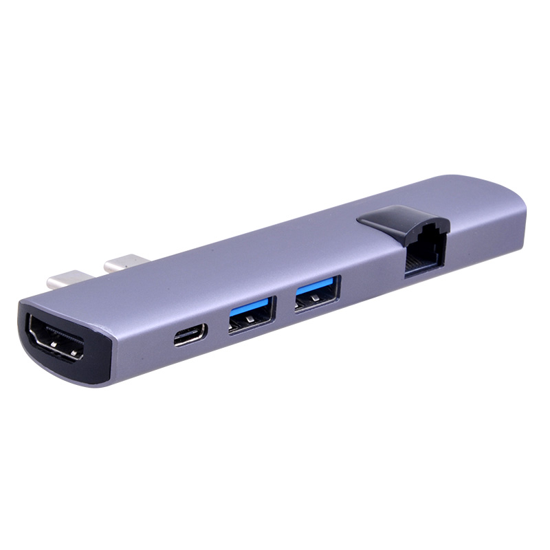 Двойной USB-C концентратор многопортовый адаптер USB 3,0 тип-c концентратор Поддержка Интернет 1000 м LAn, 4 к HD Ми выход для MacBook Pro