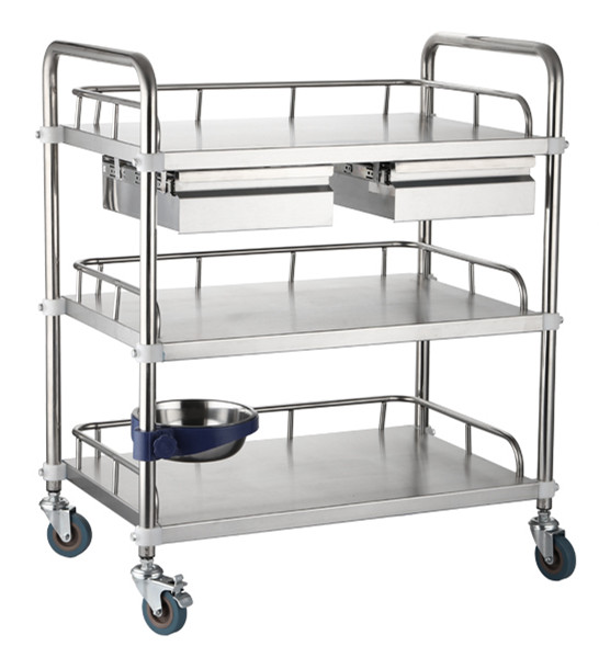 stainless steel medical trolley with drawers