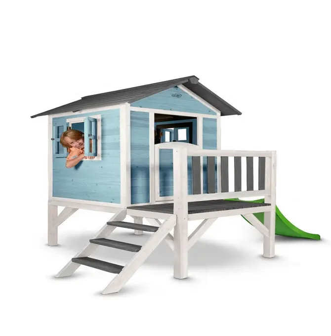 Eco-friendly Fir-wood Cottage Sunnyside Wooden Tower Playhouse With Slide