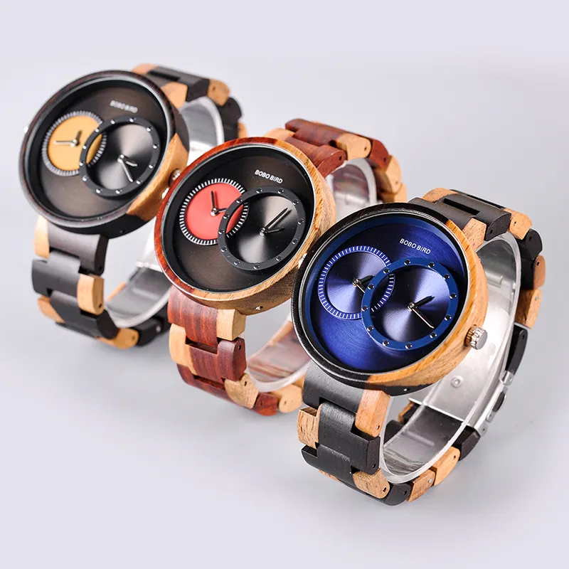 Quality Factory Wholesale Low MOQ Two Time Zones Waterproof Japan Movement Couples Wood Custom Watches With Private Logo