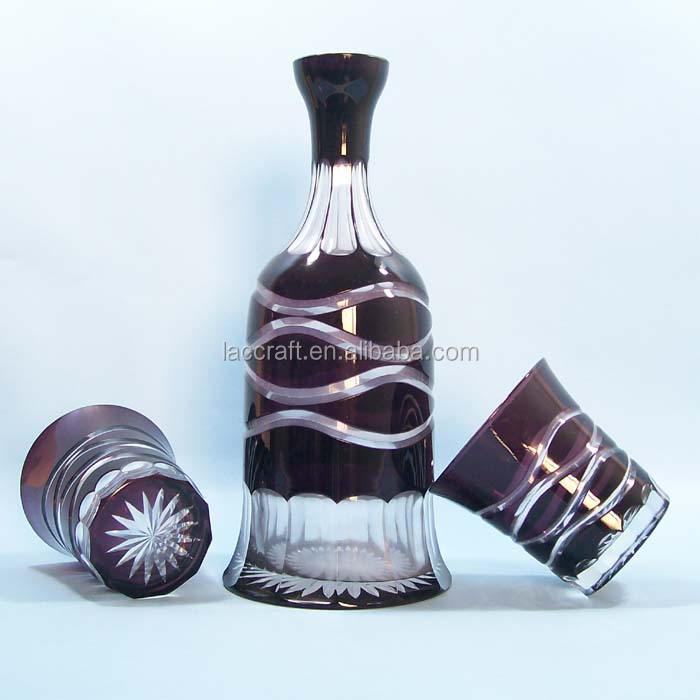Set of 2 Cased Colored Whisky Glass Decanter Bar or Home Wine Decanter with Glass cups