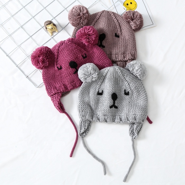 Factory Wholesale Lovely 100% Acrylic Chunky Beany Hat Knitted Newborn Baby Winter Beanies For Winter