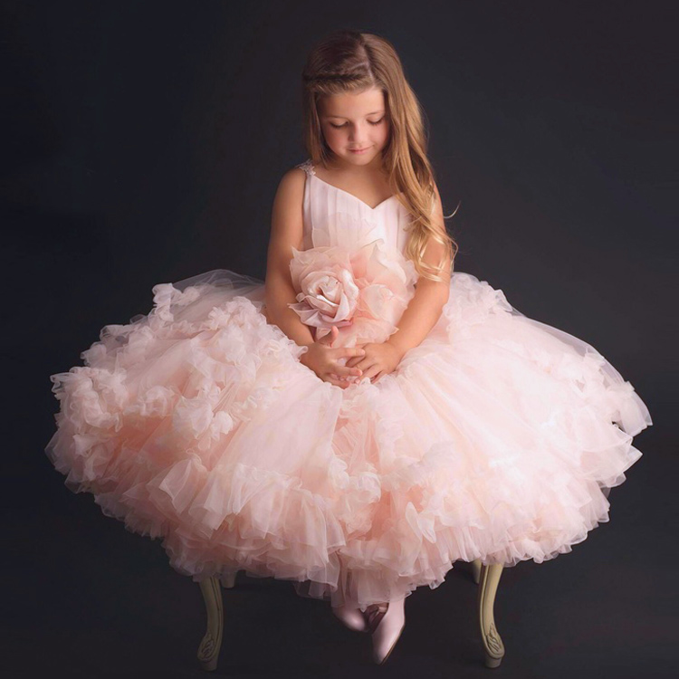 Romantic pink Puffy tulle Flower Girl Dress for Weddings Girls Party Dress Pageant Gown Cloudy Flower dress Custom Made