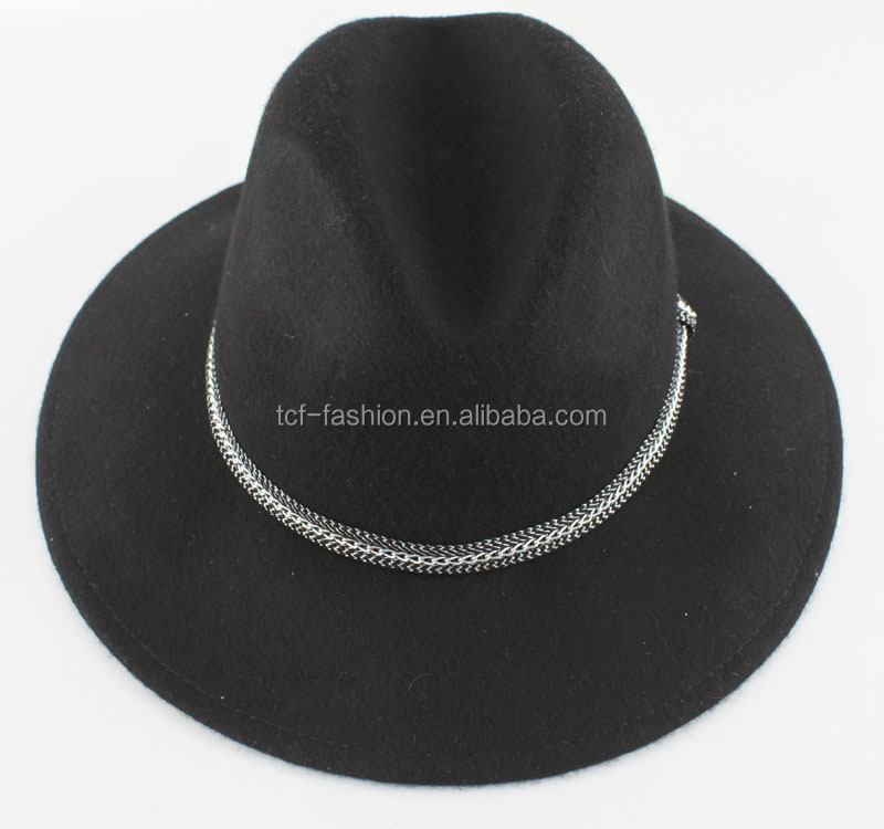 women wool wide brim metal trim panama handmade fedora felt hat