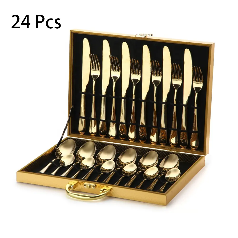 Colored cutlery 24pc flatware set stainless steel gold plated for restaurant wholesale