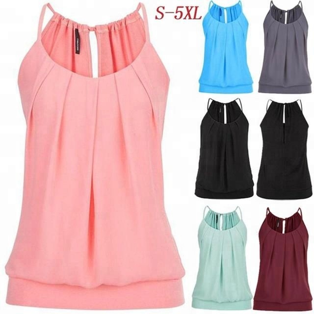 Women's Fashion Cutout Tank Top Ladies Sexy Elastic Waist Ruffle Spaghetti Strap Vest
