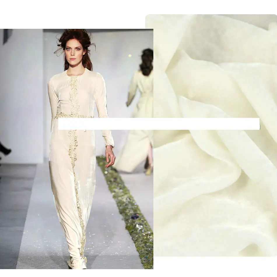 nature white silk velvet fabric the back 100% silk , the back viscose