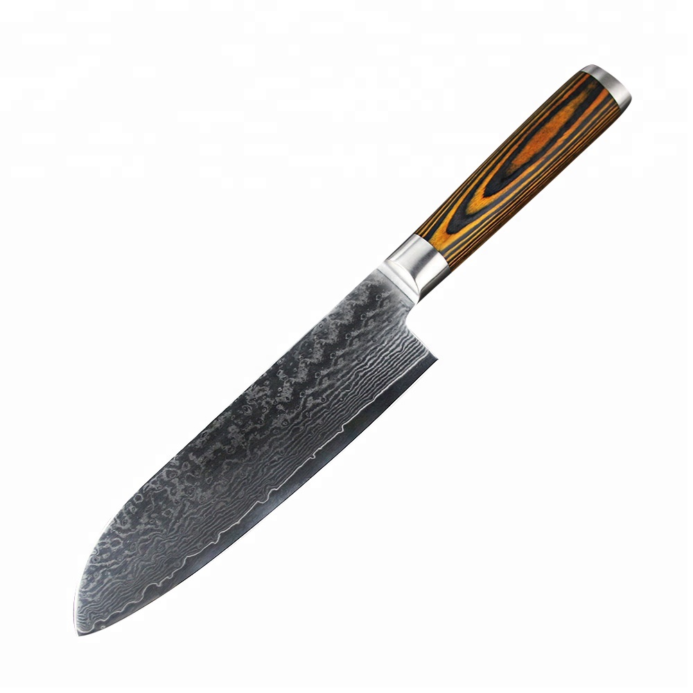 Pakka Деревянная Ручка Японский стальной дамасский нож Santoku