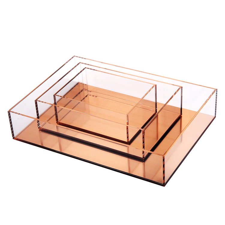 Акрил lucite Великолепный Золотой база стол Организатор Большой Средний Малый укладки лоток Гибкая коробка для хранения с тремя разм