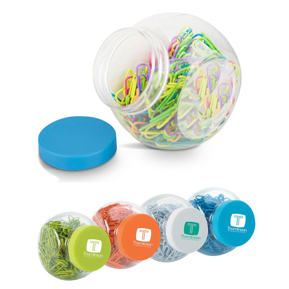 Portable mini cute stationery desktop see-through PP Plastic candy bottle case screw up round lid paper document clip organizer