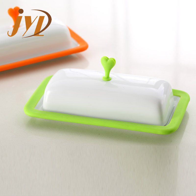 Wholesale Rectangle Ceramic Porcelain Animal Butter Cheese Dish With Lid