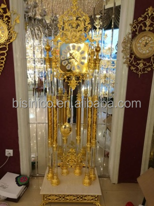 French-Empire-Style Gold Gilt Ormolu Ornate Floor Pendulum Clock, Decorative Grandfather Floor Bronze Dore Clock