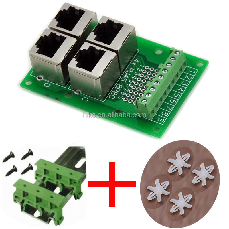 RJ45 8P8C Джек 4-полосная Buss коммутационная плата с креплением на рейке DIN ног и для монтажа в панель для ног