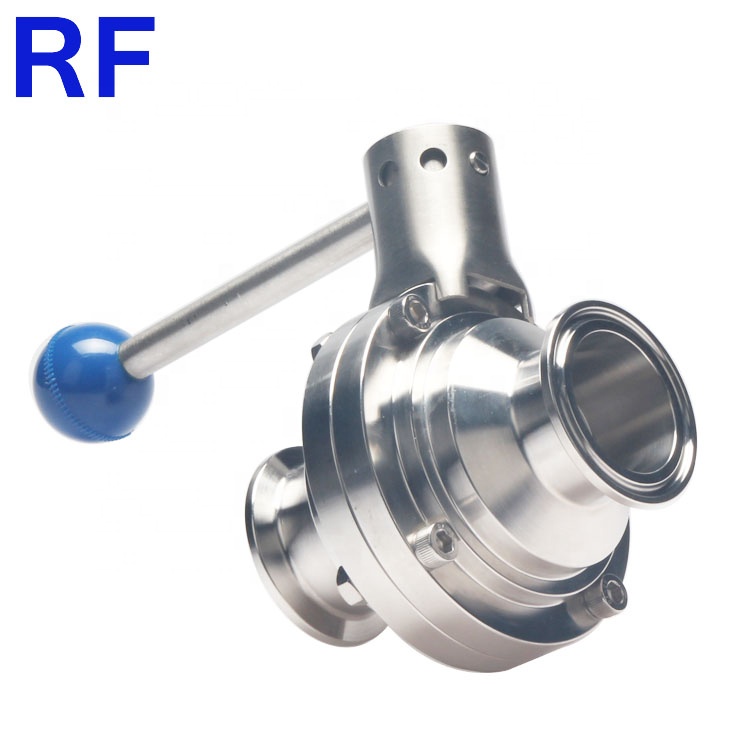 RF SS304/316L санитарный клапан-бабочка с тройным зажимом, ручной шаровой кран