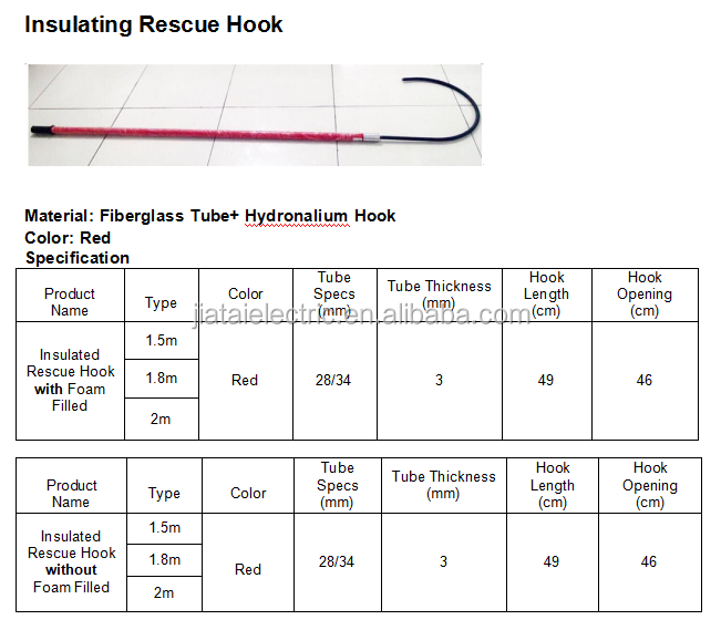 Fiberglass Insulated Rescue Hook, Fiberglass rod fill in with foam, hook by alloy