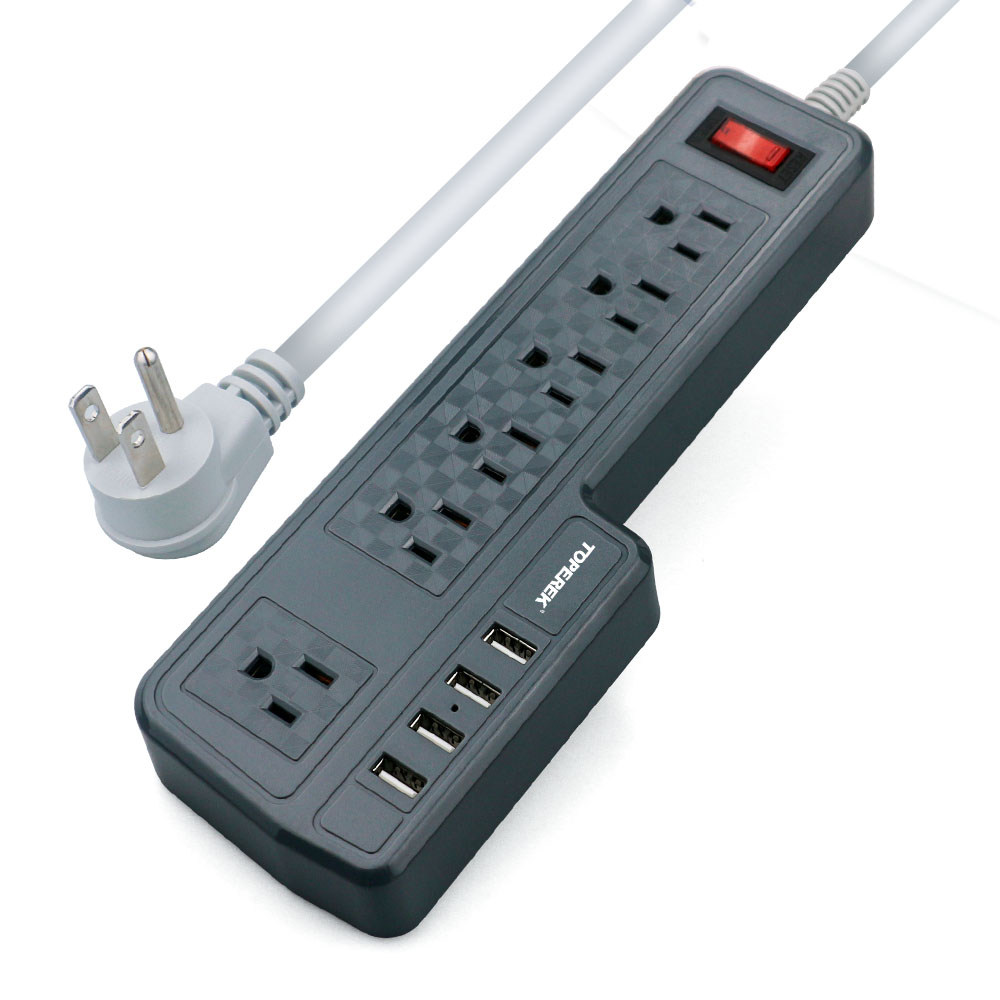 Умный сетевой фильтр 900 J с выключателем, 6 розетками, 4 USB-порта и 2 м шнуром питания для дома и офиса