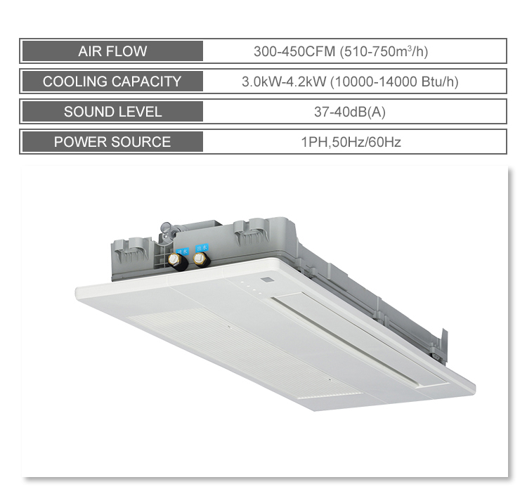 1-way Cassette thin fan coil unit All plastic single air card aesthetic design FCU uses 2.6-3.8KW ultra-large cooling capacity