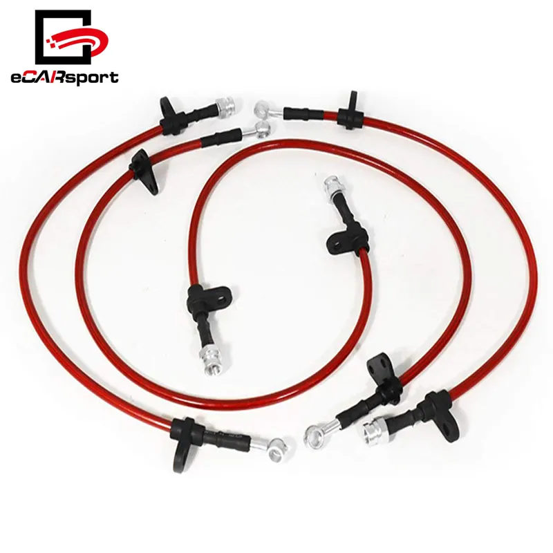 For Toyota for Celica GTS 00-05 / for Scion TC 05-10 Front Rear Red Stainless Steel Braided Oil Brake Line Cable Hose